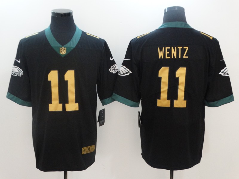 Men Philadelphia Eagles #11 Wentz Black Gold Anthracite Salute To Service Nike NFL Limited Jersey